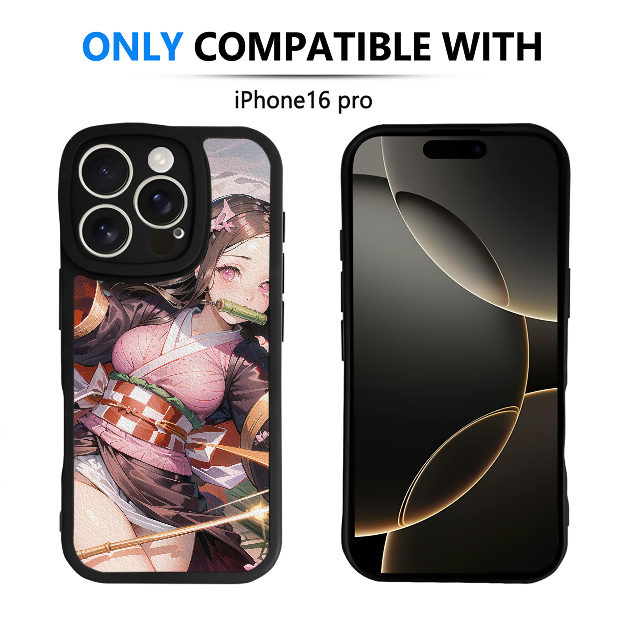 （画像用） 鬼滅の刃（きめつのやいば）竈門 禰󠄀豆子／かまど ねずこ Kamado Nezuko 【iPhone 16シリーズ対応】シリコンスマホケース（レザー調） 材質：シリコン